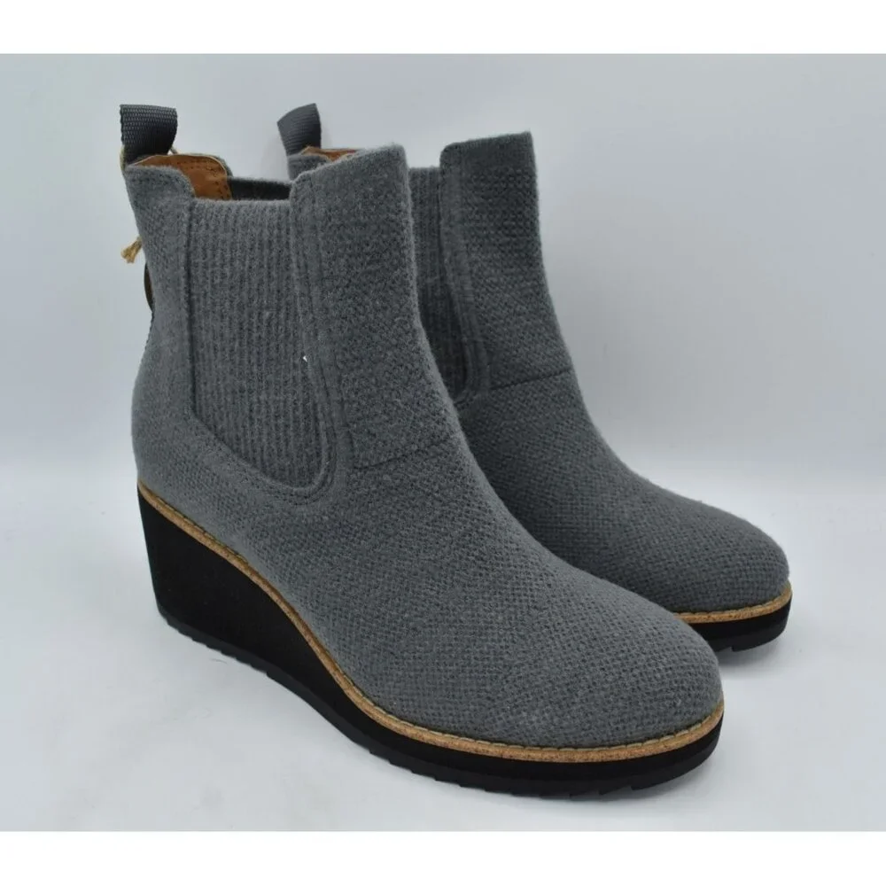 Sofft Womens Size 7.5 Eiley Grey Knit Water Resistant Platform Wedge Boots Shoes